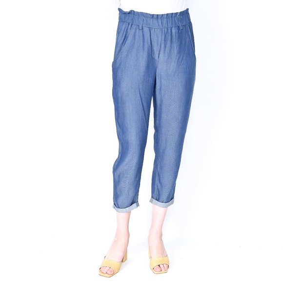 Hatch Pants - HATCH Maternity Blue Tapered Cropped Pants